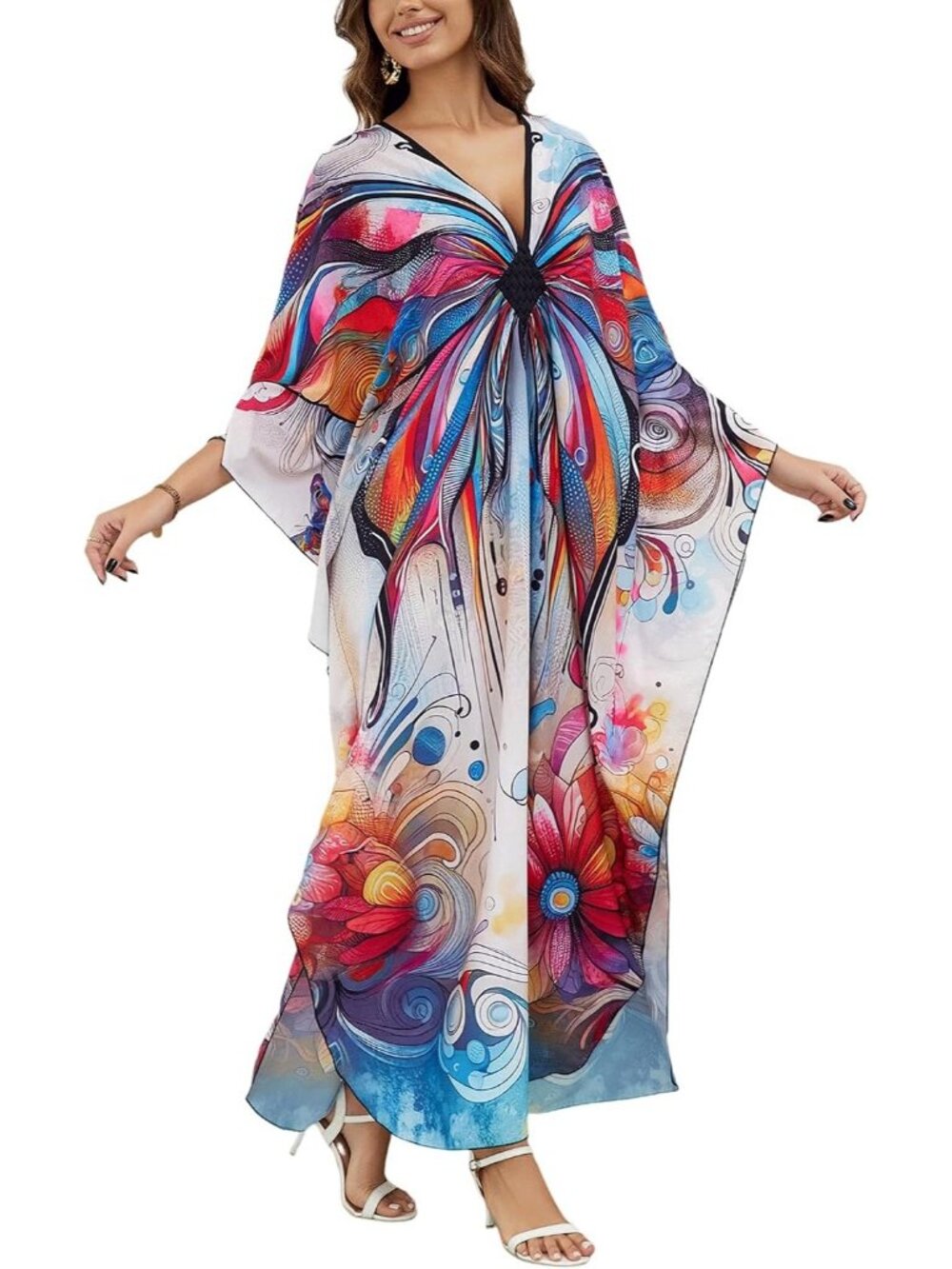 Women's Plus Size Kaftan Maxi Dress Batwing Sleeve Beach Cover Up-8759-color31